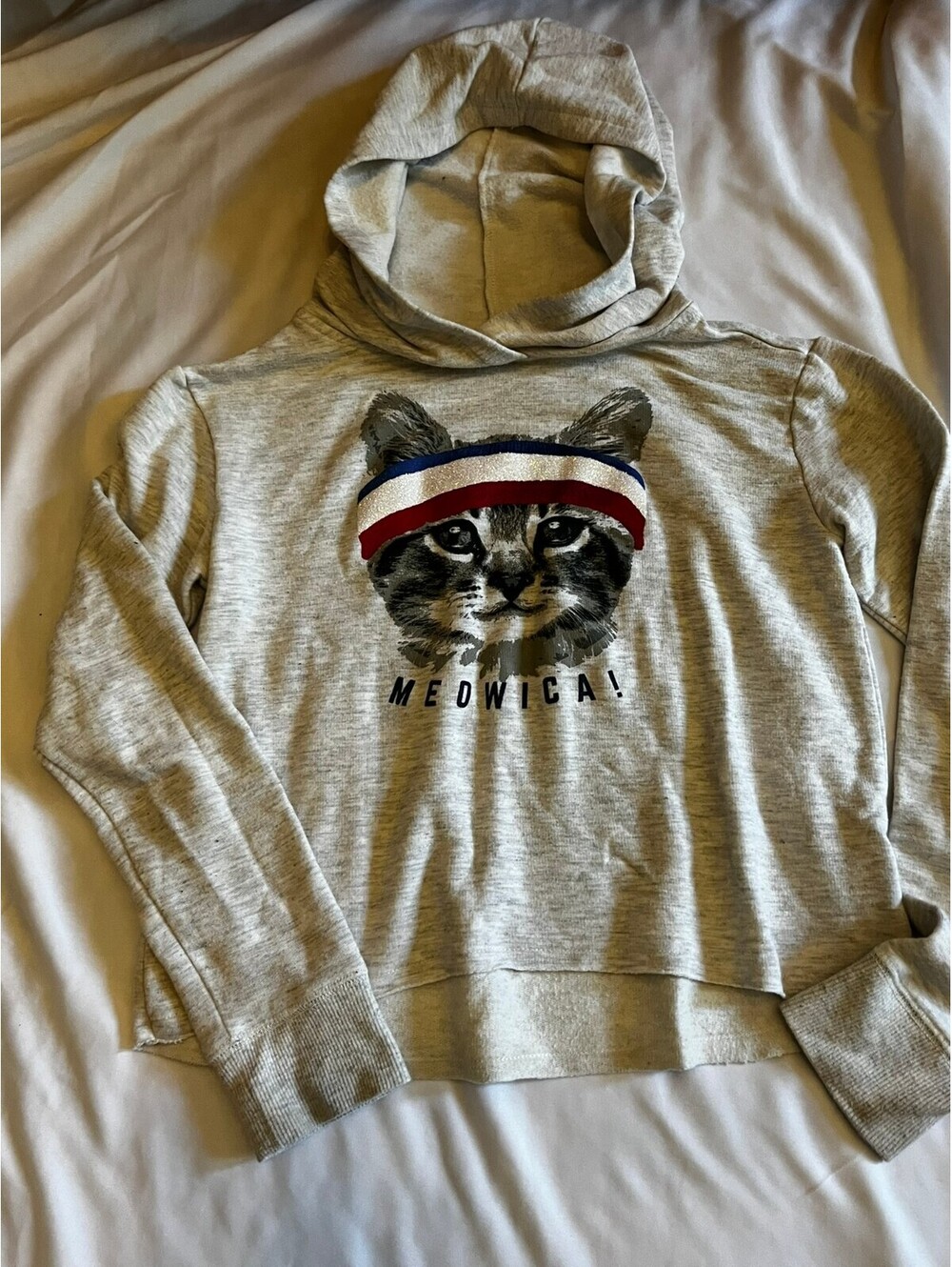 Cat graphic gray hoodie girls